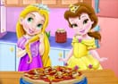 Baby Rapunzel and Belle Cooking Pizza