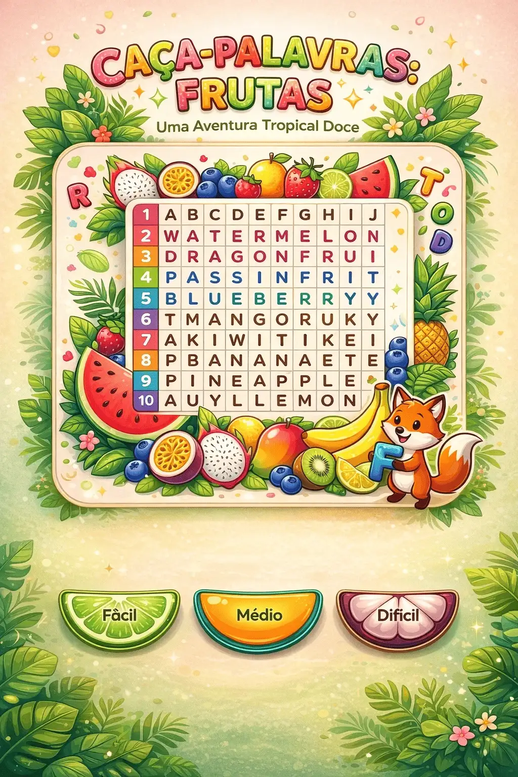 Caça-Palavras: Frutas