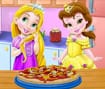 Baby Rapunzel and Belle Cooking Pizza